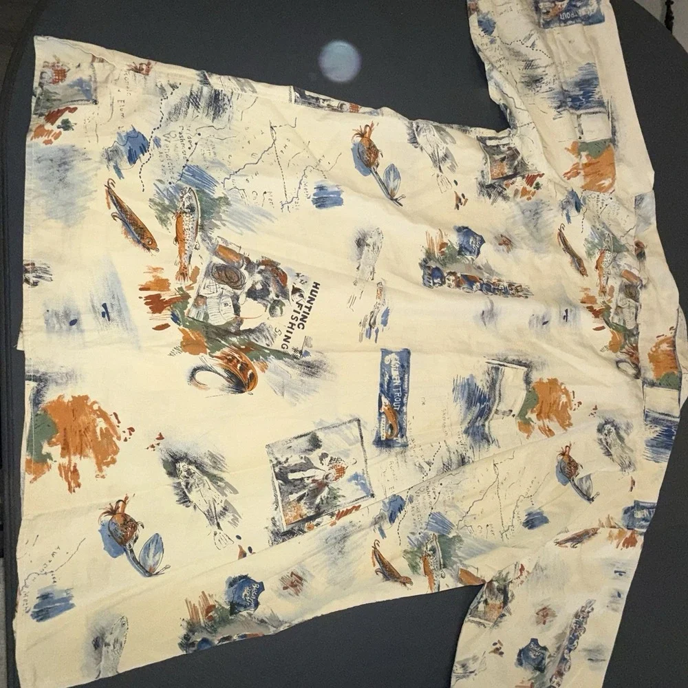 Vintage Eddie Bauer Shirt M Tan Hunting Fishing Novelty Short Sleeve Mens M‎